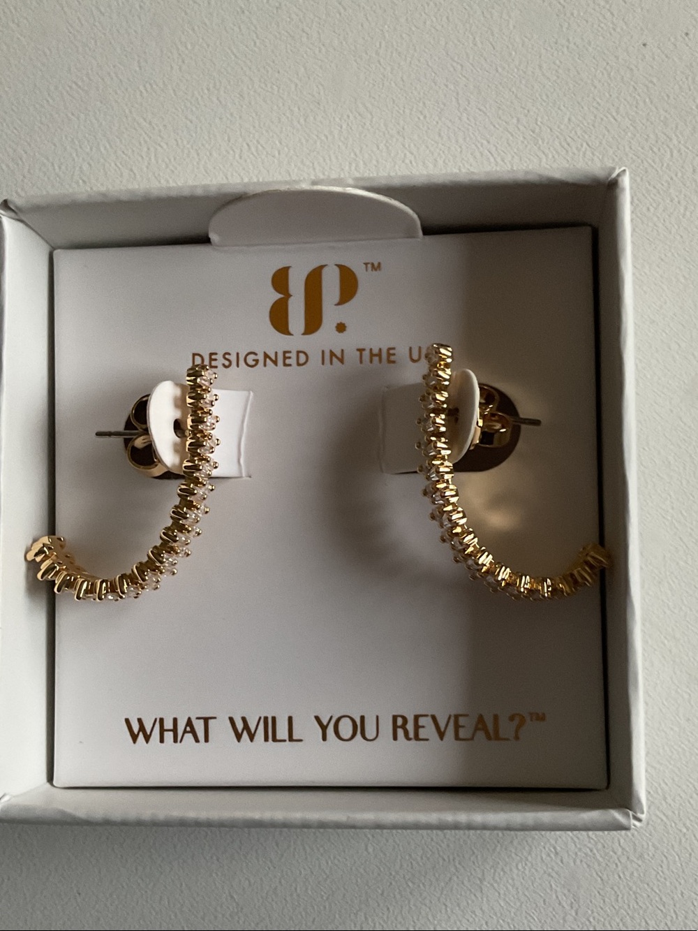 bp Gold Crystal Curved Hoop Earrings